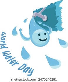 Water comes out of the faucet and slides down - World water day