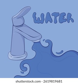 Water Concept Art Illustration. water tap flow save water vector