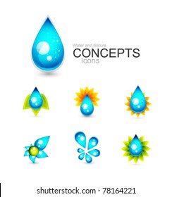 Water concepts. Water drop and nature design elements: leaves and sun