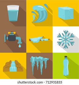 Water condition icon set. Flat style set of 9 water condition vector icons for web design
