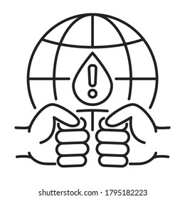 Water conflict black line icon. Eco problems. Isolated vector element. Outline pictogram for web page, mobile app, promo