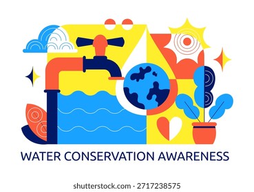 Ilustração Do Vetor De Conscientização Da Conservação Da Água Apresentando Uso Sustentável Proteção Ambiental Para Gerações Futuras Fundo