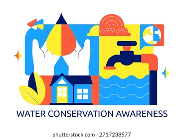 Ilustração Do Vetor De Conscientização Da Conservação Da Água Apresentando Uso Sustentável Proteção Ambiental Para Gerações Futuras Fundo