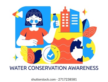 Wasserschutz Awareness Vektorgrafik mit nachhaltiger Nutzung Umweltschutz für zukünftige Generationen Hintergrund