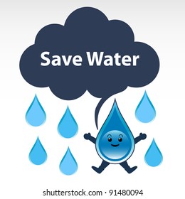 Water conservation concept. A droplet of water saying "Save Water".