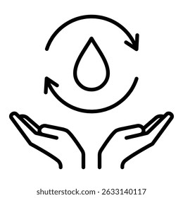 Water conservation conceptual icon, featuring water droplet in cycling arrows