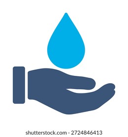 Ícone de conservação de água azul vetor plano design mão soltar símbolo salvar natureza recurso ecologia elemento gráfico sinal
