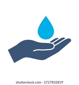 Ícone de conservação de água azul vetor plano design mão segurando gota símbolo ecologia natureza recurso salvar elemento gráfico sinal