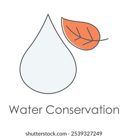 Ícone de conservação de água - gota com folha indicando uso de água eco-consciente.