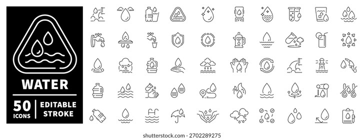 Symbole für den Wasserschutz. editierbare Liniensymbole, Umrisse, Nachhaltigkeitssymbole