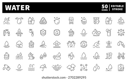 Symbole für den Wasserschutz. editierbare Liniensymbole, Umrisse, umweltfreundliche Symbole