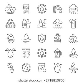 Symbole für den Wasserschutz. editierbare Liniensymbole, Umrisse, Nachhaltigkeitssymbole