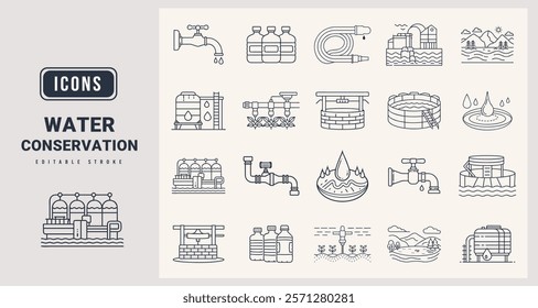 Water Conservation Icons set. vector illustration in modern thin line style of water conservation icons.