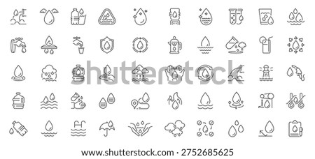 Water conservation outline icon set: editable stroke thin line icons for sustainability and hydration