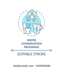 Water conservation programs concept icon. Green hotel features. Plan for reducing consumption of water idea thin line illustration. Vector isolated outline RGB color drawing. Editable stroke