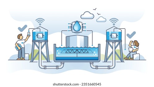 Conservación y calidad del agua para un concepto de esquema de uso efectivo y seguro. Agua potable y limpia con drenaje inteligente, filtración y sistema de almacenamiento para reutilización y reciclado de ilustraciones vectoriales.