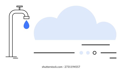 Conservación del agua, sostenibilidad, tecnología en la nube, almacenamiento digital, recursos ecológicos, innovación. Pulsa soltar una gota de agua junto a un icono de nube. Conservación del agua y tecnología de nubes