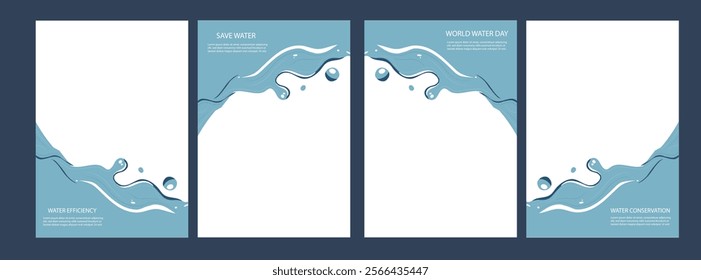Water Conservation Template Set with blue waves. Water poster set. Collection of water designs, ideal for environmental campaigns, water efficiency, and environment day