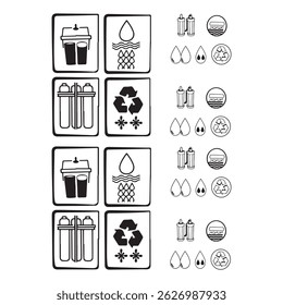 Iconos de línea fina de conservación de agua