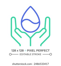 Water conservation two color line icon. Responsible and careful usage. Natural resource protection bicolor outline symbol. Duotone linear pictogram. Isolated illustration. Editable stroke