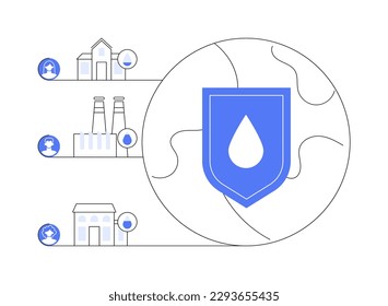 Ilustración vectorial de concepto abstracto de consumo de agua. Consumo excesivo de agua, cálculo de ingesta diaria, información ambiental, consumo por hogar, metáfora abstracta de uso industrial.