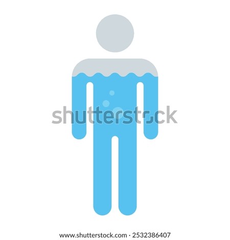 Water content in the human body by percentage. Proportional fluid level to body mass. Ratio of liquid. Hydration. Water intake. Vector illustration.