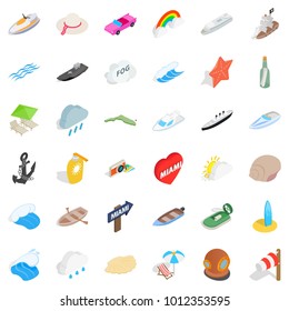 Water content icons set. Isometric set of 36 water content vector icons for web isolated on white background