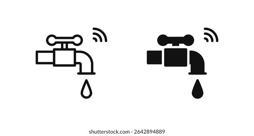 Conjunto de iconos de control de agua que ilustra sistemas inteligentes de plomería o flujo de agua en hogares IoT.