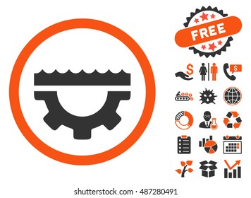 Water Control Options icon with free bonus images. Vector illustration style is flat iconic bicolor symbols, orange and gray colors, white background.