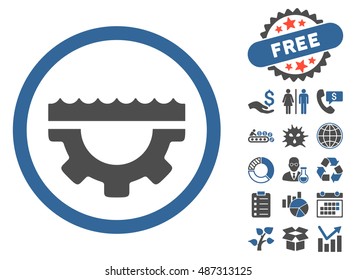 Water Control Options icon with free bonus images. Vector illustration style is flat iconic bicolor symbols, cobalt and gray colors, white background.