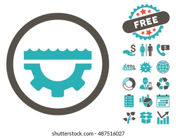 Water Control Options icon with free bonus design elements. Vector illustration style is flat iconic bicolor symbols, grey and cyan colors, white background.