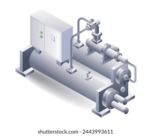 Water cooled machine construction flat isometric system 3d illustration