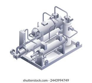 Wassergekühlte Maschinenkonstruktion flaches isometrisches System 3D-Darstellung