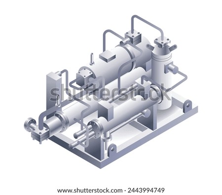 Water cooled machine construction flat isometric system 3d illustration