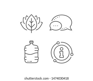 Water cooler bottle line icon. Chat bubble, info sign elements. Still aqua drink sign. Liquid symbol. Linear cooler bottle outline icon. Information bubble. Vector