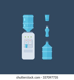 Water cooler. Bottle office, plastic and liquid. Water bottle. Vector illustration