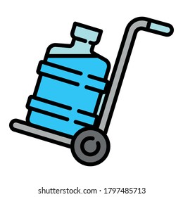 Water cooler bottle on cart icon. Outline water cooler bottle on cart vector icon for web design isolated on white background