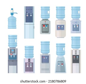 water cooler. cold and hot water containers for offices refreshment tanks. Vector pictures set
