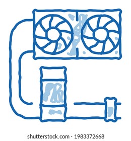 vector de icono de esbozo de la parte del equipo del enfriador de agua. Señal de parte de la computadora de la línea de doodle azul dibujada a mano. ilustración de símbolo aislado