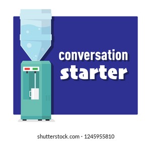 Water Cooler Conversation Concept. Water Cooler With Water Jar. Flat Vector Illustration Isolated On Blue Background