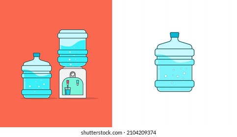 Water cooler dispenser vector or watercooler big bottle and office machine isolated line outline art illustration