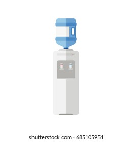 Water cooler flat icon. Vector simple illustration with white plastic cooler for water and large bottle.
