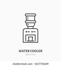Water cooler flat line icon. Beverage dispenser sign. Thin linear logo for office equipment store.