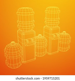 Water cooler with full bottle. Refreshment office concept. Wireframe low poly mesh vector illustration