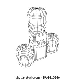 Water cooler with full bottle. Refreshment office concept. Wireframe low poly mesh vector illustration