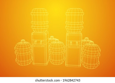 Water cooler with full bottle. Refreshment office concept. Wireframe low poly mesh vector illustration