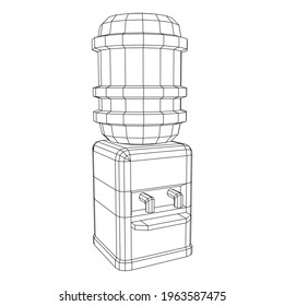 Water cooler with full bottle. Refreshment office concept. Wireframe low poly mesh vector illustration