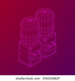 Water cooler with full bottle. Refreshment office concept. Wireframe low poly mesh vector illustration