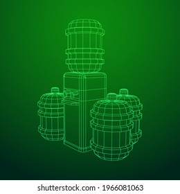 Water cooler with full bottle. Refreshment office concept. Wireframe low poly mesh vector illustration