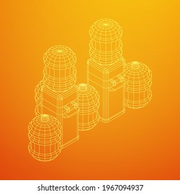 Water cooler with full bottle. Refreshment office concept. Wireframe low poly mesh vector illustration